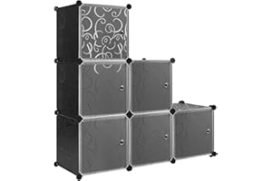 WOLTU Armoire de Rangement Plastique, Meuble de Rangement Modulable, Étagère Chaussures, Armoire Cube avec Portes pour Vêtements, Jouets, Livres,Chaussures, 6 Casiers, Noir