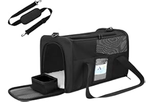 Vailge Transporttasche für Mittlere Katze Kleine Hunde Haustiere bis 6kg/13lbs, inkl. Napf und Schultergurt, Für Tierarztbesuche und Reisen, Airline Zugelassen(Schwarz, Medium)