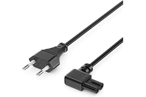 deleyCON 3,0m Kabel Zasilający Typ C Euro, Wtyczka Euro 90° Kątowa na Gniazdo C7, Euro 8, TV Blu-Ray, Sprzęt AGD, Zasilacze - Czarny