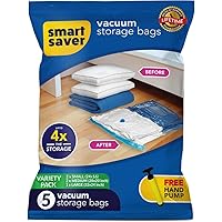 5 Pack Smart Saver Vacuum Bags for Travel, Space Saver Bags (1 Large/2 Medium/2 Small) Compression Storage Bags for Clothes, 