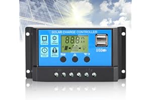 Anern 30A PWM Controlador De Carga Solar 12V/24V Controlador de Carga Solar Carga de Regulación con Pantalla LCD y Doble Puerto 5V USB Regulador Solar