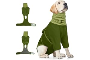 Hjumarayan Body Postoperatorio Perro, Algodón Suave Protección para Heridas en el Cuello, Cuello Alto Body Quirurgico Perro con Orejeras, Traje Recuperacion con Patas Delanteras, Verde XXL
