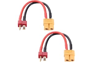 Lyeteung 2 PCS T Plug to XT60 Adapter, Deans-T Plug Male to XT60 Female Plug Connector, with 10cm 14AWG Silicone Cable, for RC LiPo Battery