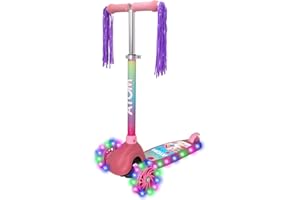 HTI ATOM Unicorn Eclipse Light-Up 3 Wheel Scooter Ride | Kids Kick Scooter Toy with Adjustable Handlebar | For Boys and Girls Ages 3-12 | LED Wheels & Lean-to-Steer Design