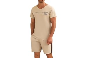 Marvmys Ensembles de Pyjama Homme Court Coton Été Col en V Vetements Nuit Manche Courte Pantalon Courts