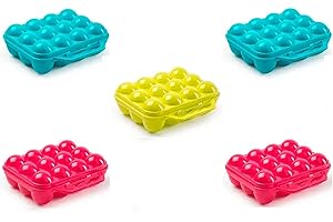 PCMOVILES – Pack de 5 Hueveras de Plástico para 12 Huevos con Asa | Almacenamiento de Cocina Resistente | Fabricadas en España | 20 x 18,5 x 7 cm | Color Aleatorio