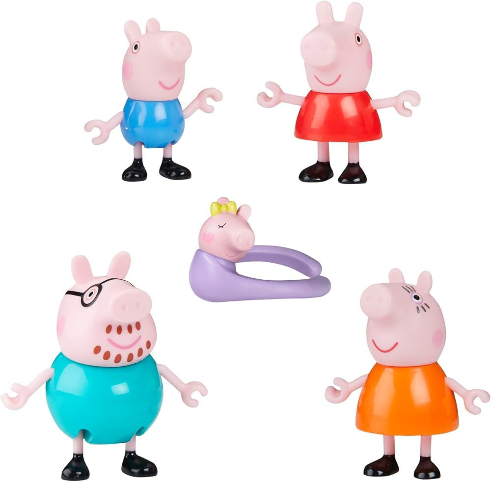 Peppa Pig Peppa'nın 5 Kişilik Ailesi ve Bebek Evie | El Ele Tutuşabilen Hareketli Figürler | 3 Yaş ve Üzeri Kız ve Erkek Çocuklar İçin Okul Öncesi Oyuncak