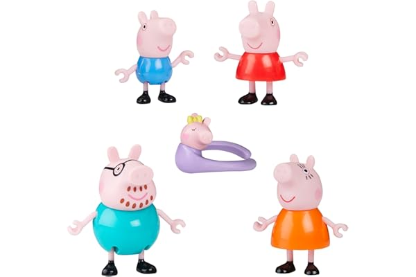 Peppa Pig Hasbro, Peppa y su Familia de Cinco, Muñecos para Niñas y Niños Pequeños, 5 Figuras de Personajes de la Serie, Accesorios para Casa de Muñecas, Color Rosa, Regalo de Juegos de Navidad