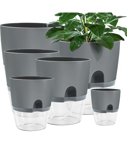 APACALI Zelfwaterende Bloempot – 4 Stuks, 15 Cm, Met Irrigatiesysteem, Grijs