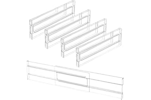 QINERSAW 4 Stück Verstellbare Schubladenteiler Kunststoff Schubladentrenner Transparente Schubladeneinteiler Schubladen Separatoren Trennsystem Verstellbar Schubladen Organizer Tisch Kommode 27.5-52cm