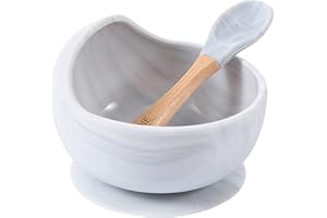 glitter&spice Set Ventouse pour Bébé Silicone, 2 Pièces, Set Repas pour Enfants, Inclus Bol, Cuillère, Compatible Lave-vaisselle, Micro-onde（MARBLE