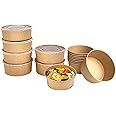 Brown Takeaway Paper Bowls with Lids [50 Sets, 16oz, 460ml] Kraft Salad Containers Soup - Cardboard Packaging- Coating on The Inside
