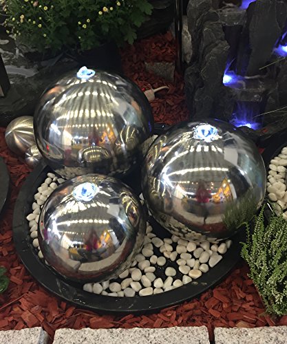 Köhko 3er Kugelbrunnen-Set 21002 (20, 24 und 29 cm) aus Edelstahl mit LED-Beleuchtung - 2