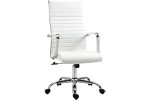 Vinsetto Silla de Oficina Silla de Escritorio Giratoria 360° Basculante con Altura Ajustable y Reposabrazos Tapizado en Piel Sintética 54x62x104-114 cm Blanco