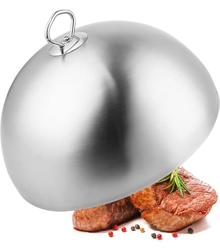 Herogo Cupola per sciogliere il formaggio, 2 pezzi in acciaio inox con manico in plastica, campana per hamburger per barbecue, cucina, bistecca, formaggio, grill e teppanyaki, durevole e lavabile in
