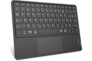 FINTIE Clavier sans Fil 10 Pouces - [Pavé Tactile] Léger Ultra-Fin, Clavier Bluetooth AZERTY Français pour iPad, Android Tablette Samsung, Xiaomi/Redmi Pad, Huawei etc, Noir
