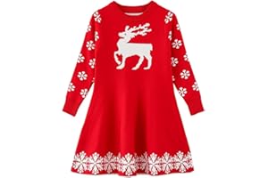 SMILING PINKER Girls Christams Dresses Warm Reindeer Snowflake Santa Jumper Swing Dress