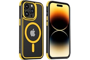 MobNano Hybrid Magnetisch Durchsichtig Hülle für iPhone 14 Pro Hülle [Kompatibel mit MagSafe] Stoßfest Bumper Transparent Starke Magnet Handyhülle Clear Silicone iPhone 14pro Case - Schwarz/Gelb