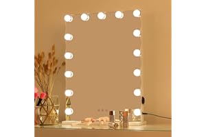 2-FNS Hollywood Light-up Vanity Mirror with 15 LED bulbs, Touchscreen Control Mirror with 3 Color Lighting Modes, USB Charging Port, 46x58cm, White