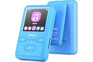 OILSKY Clip MP3 Player with Bluetooth 5.0, Portable Music Player with Earphones, Built-in 32GB Memory, Voice Recording, FM Radio, Pedometer, Mini Ultra-Light MP3, Great for Sports, Support up to 128GB (Blue)