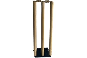 Maxx Cricket Stumps Wooden Spring Return & Bails Natural Metal Base Full Size wicket