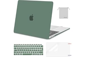 MOSISO Funda Compatible con MacBook Air 13 Pulgadas M1 2021 2020 2019 2018, Plástico Carcasa para Macbook Air 13 Pulgadas A2337 A2179 A1932&Teclado Cubierta&Protector Pantalla&Bolsa,Verde Medianoche