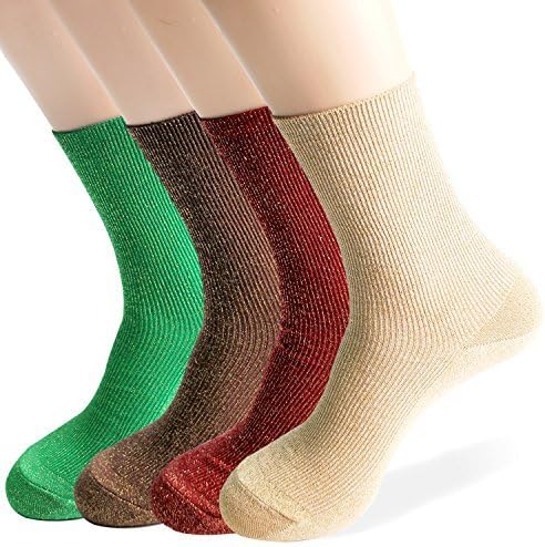 OkieOkie Womens Novelty Metallic Glitter Lurex Sparkle Retro Casual Fashion Socks | Good for Gift Idea | One Size Fits All | Made in Korea (4 Glitter Combo 2)