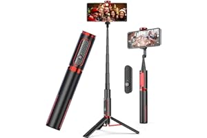 AUTOYET Selfie Stick Bluetooth, Aluminium, Stativ Handy, mit fernauslöser für iPhone 14/13/12 Pro Max, Samsung, Huawei etc.- Videoaufnahme, Videoblogs und Live Streaming (Rot)