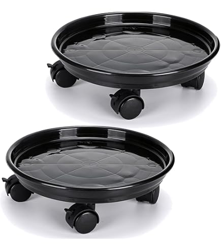 Lot De 2 Supports De Pot De Fleur à Roulettes 30,5cm - Capacité 60kg Avec Récipient D'Eau - Résine PP Bleu