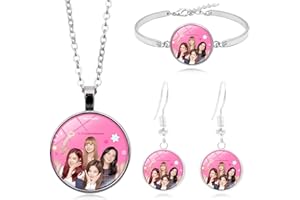PQKL-party Blackpink Necklace,Blackpink Pendant Necklace,Blackpink Jewelry Set,Blackpink Bracelet,Blackpink Earringsblackpink Merch, Ideal for Fans