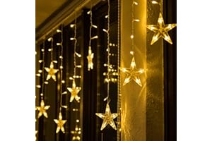 BLOOMWIN Christmas Star String Light Indoor Curtain Icicle Light Colorful 3m x 0.65m 8 Twinkle Modes 12Stars Window Decoration Light for Xmas Tree Wedding Party Hotel Festival