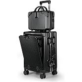 MERCURY TEXTIL- Cabin Suitcase with Toiletry Bag (Black) | Polycarbonate and ABS Multifunctional Suitcase with USB and Front