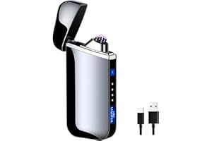 Genac Briquet Électrique USB Rechargeable, Double Arc Plasma Noir Mat, Commande Tactile, Écran LED, Indicateur De Batterie, Écologique, Anti Vent, Innovant, Élégant, Haute Qualité