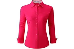 Alex Vando Damen-Hemden Normale Passform Langärmelig Stretch-Arbeitshemd