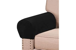 GAMUKAI Stretch Armrest Covers Velvet Arm Covers for Chairs Couch Sofa Armchair Slipcovers for Recliner Sofa 2pcs (Black)