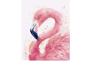 AHJJK DIY Oil Painting by Number Kit - Lonely Flamingo, Paint By Numbers For Adults and Kids with Pre-Printed Canvas Acrylic Home Decoration Wall Art 16 * 20 inch (Without Frame)
