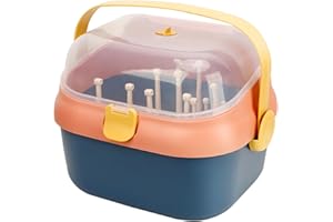 SERLIUM Babyflaschenhalter, tragbar, große Kapazität, Aufbewahrungsbox für Kleinkinder, mit Deckelabdeckung, Anti-Staubschutz und Besteckaufbewahrung, Babyflaschen-Trockengestell für Babys zu Hause, Küche