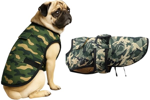 The Pets Company Dog Winter Coat, Jacket, Clothes, Windproof, Light Weight, Washable, Ultra Warm Thick Fleece Lined Dog Vest for Cold Weather Protection, (Camouflage, Small - 14 Inch)