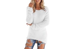 Susenstone Pull en Velours Femme Hauts en Polaire Manches Longues Sherpa Pile Sweatshirt Polaire Floue Sweat Hiver Chaud Pulls Teddy Moelleux Tunique Top Lâche Couleur Unie Pull À Col Rond Pas Cher