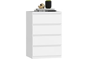 HOMCOM Cómoda 4 Cajones con Cierre Suave, Cómoda Dormitorio, Cajonera para Salón, Oficina, Estilo Moderno, 45x40x68 cm, Blanco