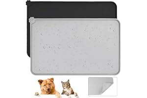 EclipseGuard 2 Teiliges Napfunterlage Hund Katzen, wasserdichte rutschfeste Silikon Katzenmatte Zubehör Fressnapf Unterlage Haustierfutter Haustier-Tischset Hundematte 48x30cm (Schwarz&Grau)