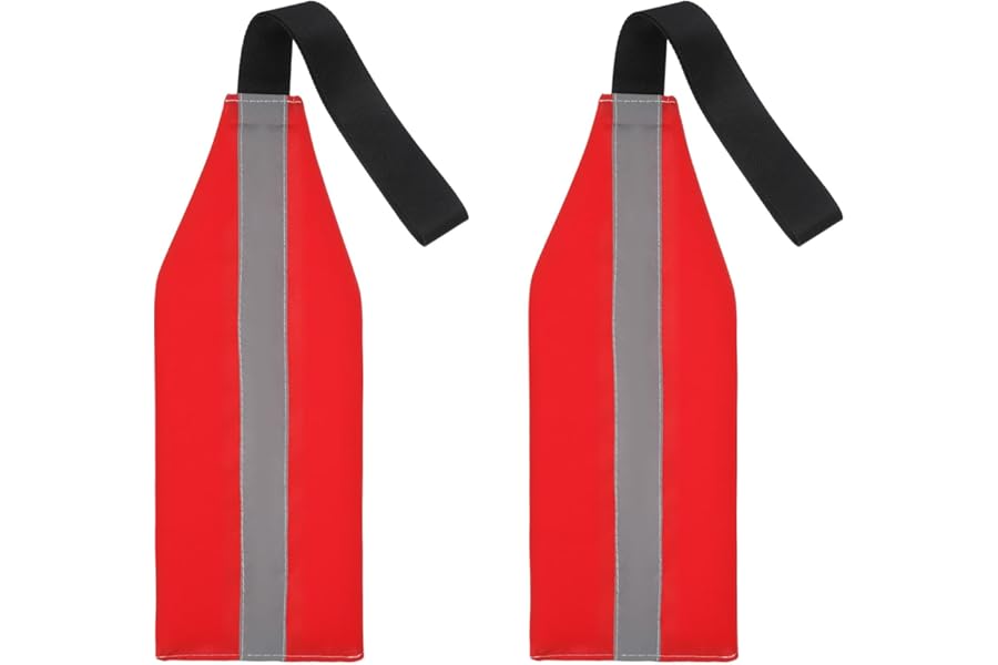 Quilax 2 Pcs Red Flag for Truck Loads, High Visibility Safety Kayak Flag, Red Warning Flags with Webbing, Travel Safety Tow Flags for Kayak Trailer Canoe Truck Boat