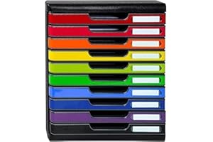 ‎EXACOMPTA Exacompta 302798D Ablagebox Modulo mit 10 Schubladen für DIN A4+ Dokumente. Belastbare Schubladenbox mit hoher Kapazität für mehr Platz auf dem Schreibtisch Harlekin schwarz/bunt