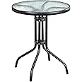 HEXAR GECKO Round Patio Coffee Side Garden Table - Outdoor Furniture with Metal Frame and Tempered Water Ripple Glass Top for Garden, Backyard, Porch, Deck