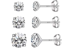 LuLiyLdJ 3 pares de pendientes de mujer Pendientes de diamantes perforados Pendientes de mujer Pendientes de mujer Pendientes de hombre 3, 4, 5 mm