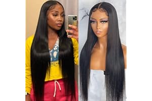 MSGEM 13x6 Straight Deep Part Lace Front Wig Cheveux Humains 26 pouces Cheveux Raides HD Lace Front Perruques pour Femmes Noires Pré Cueillies Avec Des Cheveux De Bébé 150% Densité Couleur Naturelle