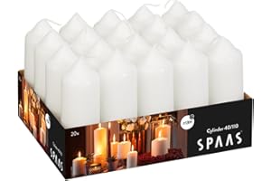 SPAAS Paquet de 20 Bougies Piliers Cylindre 40/110 mm, ± 13 heures, non-parfumée - blanc