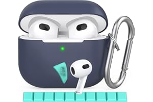 Delidigi Custodia AirPods 3a Generazione, Morbido Silicone Cover Protettiva Completa con Portachiavi per AirPods 3 [con 10 Pezzi AirPods Mastice Detergente] (Blu notte)