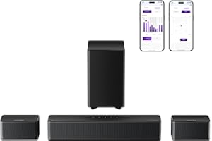 ULTIMEA 5.1 Barra de Sonido con Dolby Atmos, Sistema de Sonido Envolvente 3D, Barra de Sonido para TV con Subwoofer, 2 Altavoces Traseros, Soundbar Bluetooth 5.3 con Graves Ajustables, Poseidon D60