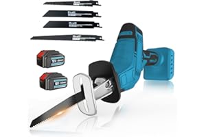 SQUAELTIRS Reciprocating Saw, Compatible with Makita 18V Battery, w/ 2 x 5.5Ah Battery, 4X Saw Blades,0-3000RPM Variable Speed Reciprocating Saw, for Fast Cuts in Wood, Metal & Plastic